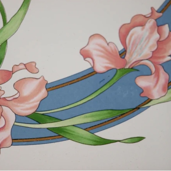 Vintage Ceramic Cheese board and knife, Iris Flower Design, in original box - Picture 2 of 4